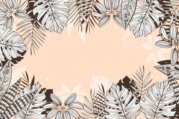 Linear tropical leaves background with pastel colors