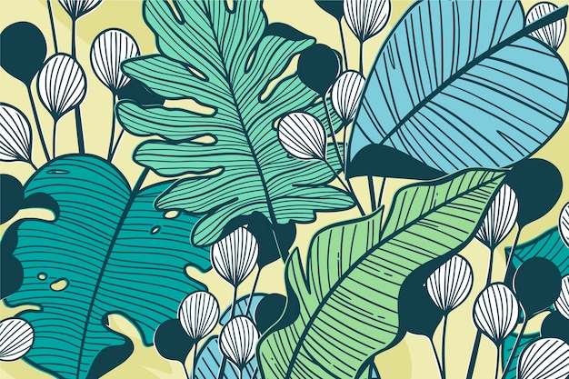 Линейные тропические листья в пастельных тонах