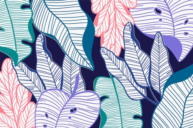 Linear tropical leaves in pastel color theme
