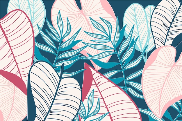 Free vector linear tropical leaves in pastel color wallpaper