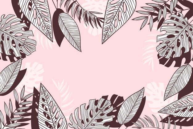 Linear tropical leaves with pastel color background