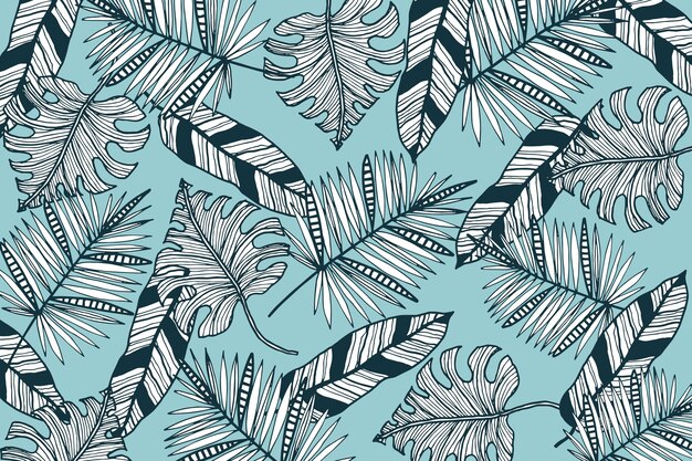 Linear tropical leaves with pastel color background