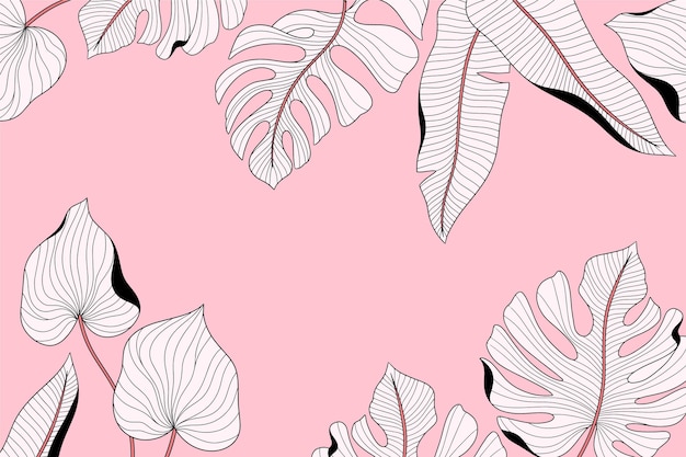 Linear tropical leaves with pastel color background