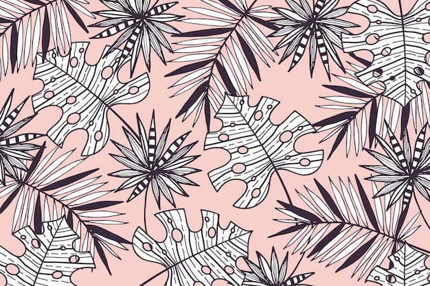 Linear tropical leaves with pastel color background