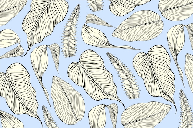 Linear tropical leaves with pastel color background