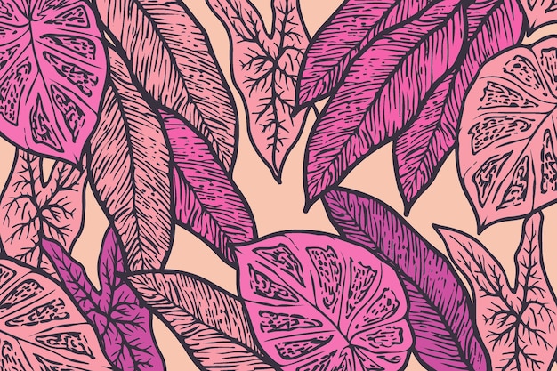 Free vector linear tropical leaves with pastel color background