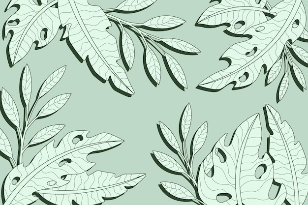 Linear tropical leaves with pastel color background