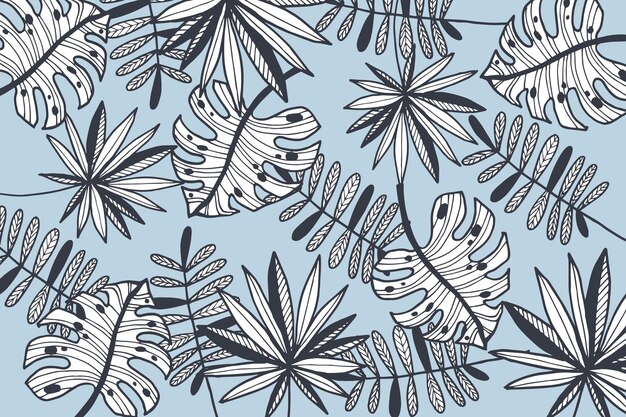 Linear tropical leaves with pastel color wallpaper