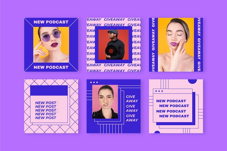 Free Vector linear vaporwave instagram post collection
