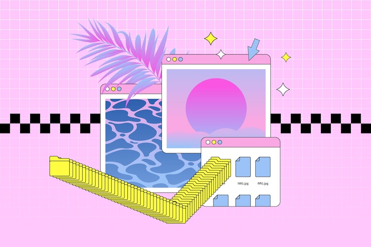 Free Vector linear vintage vaporwave background