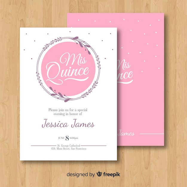 Linear wreath quinceanera card template