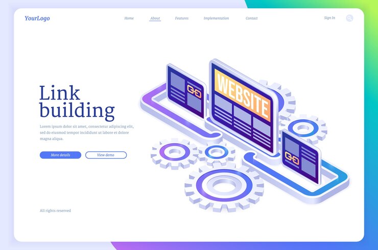 Free Vector link building isometric landing page, seo method