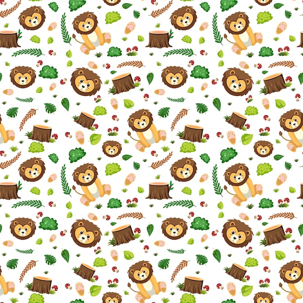 Lion cute animal seamless pattern