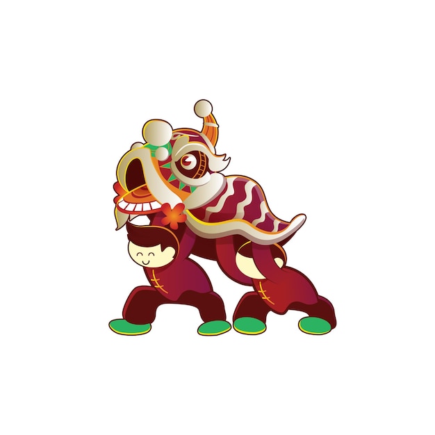 Lion dance cute flat vector illustration design