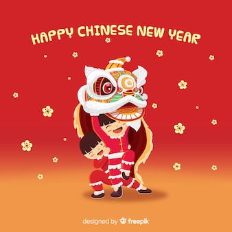 Lion dance Premium Vector