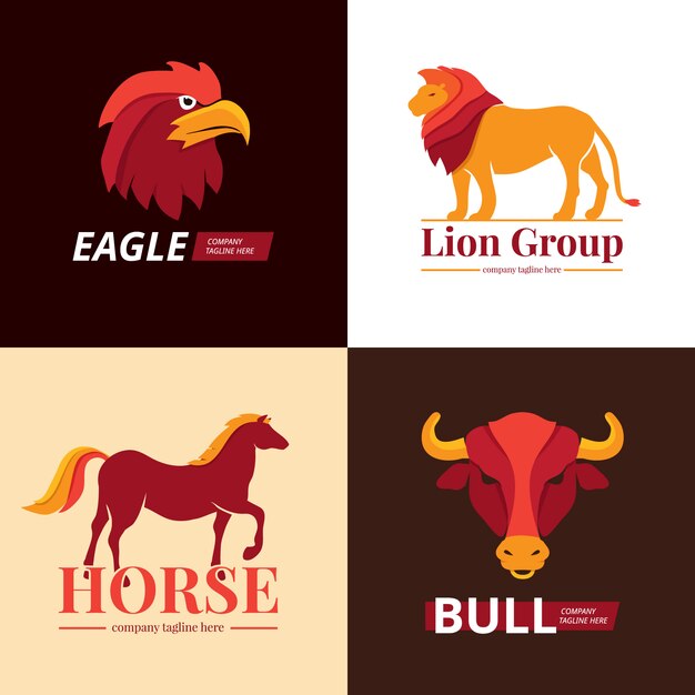 Lion, eagle, horse and bull logo set