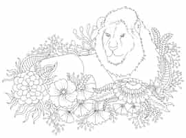 Free vector lion and flower illustration to color