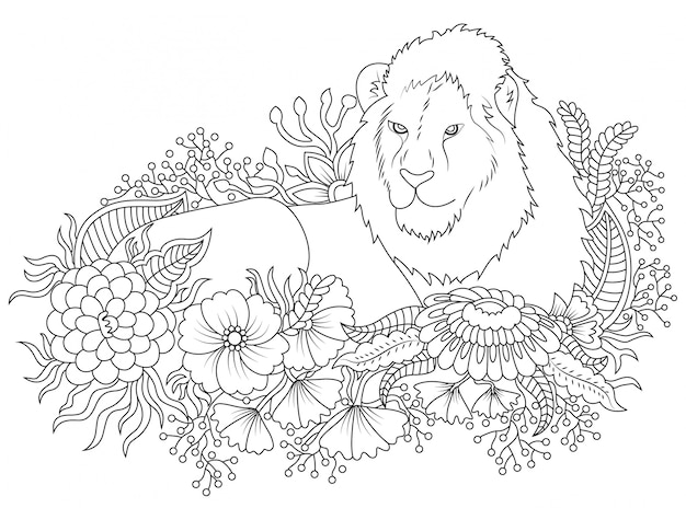 色とライオンと花のイラスト