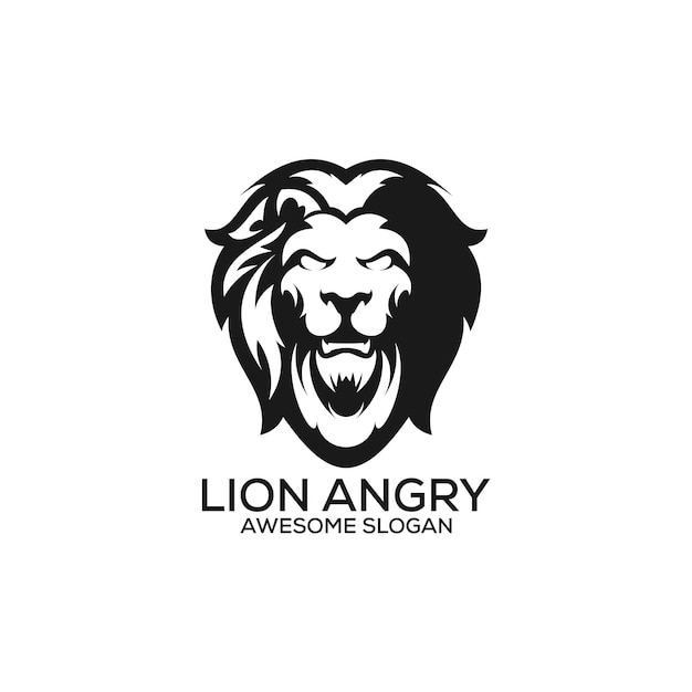 Lion head angry logo design line art