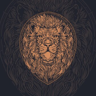 Lion head hand drawn vintage illustration