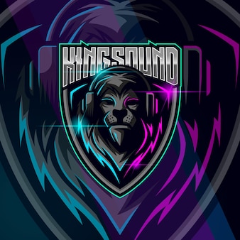 Lion headset esport logo design template