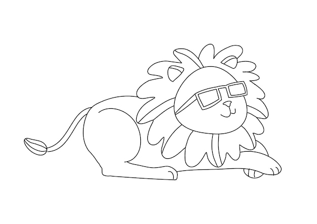 Lion kids coloring page vector, blank printable design for children to fill in