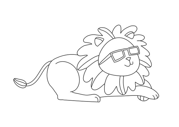 Lion kids coloring page vector, blank printable design for children to fill in