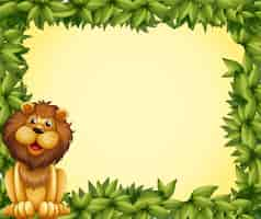 Free vector a lion and a leafy frame template