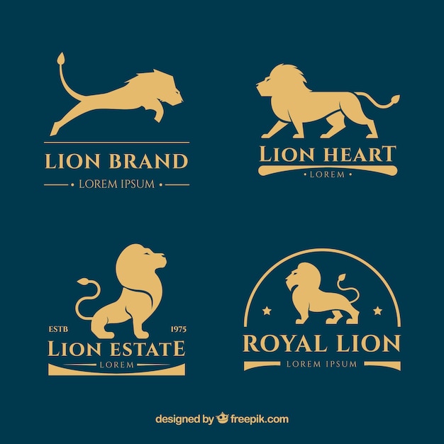 Бесплатное векторное изображение Коллекция логотипов lion с золотым стилем