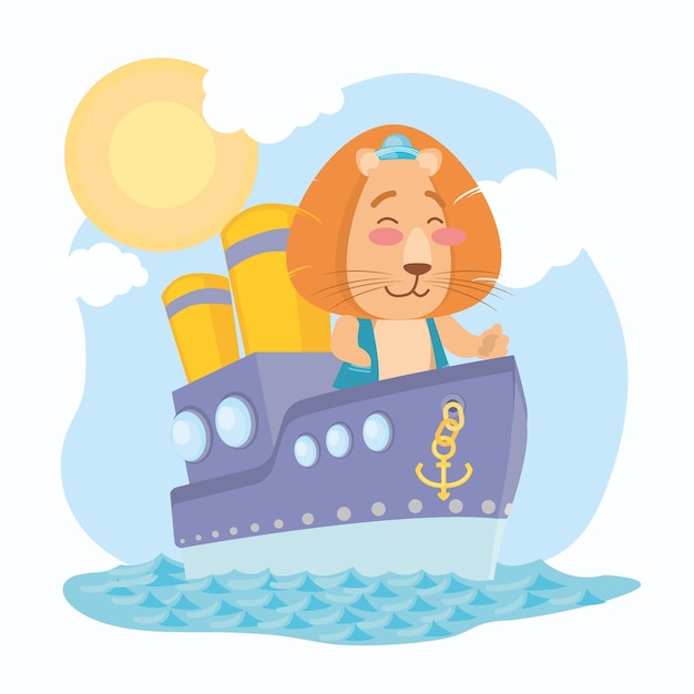 Free vector lion on pirate steamboat