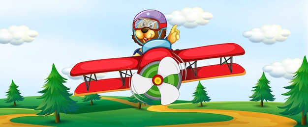 Лев едет на старинном самолете
