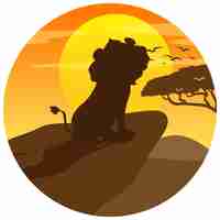 Free vector lion silhouette in savanna forest