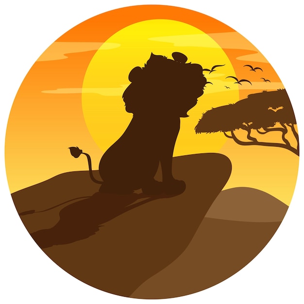 Free Vector lion silhouette in savanna forest