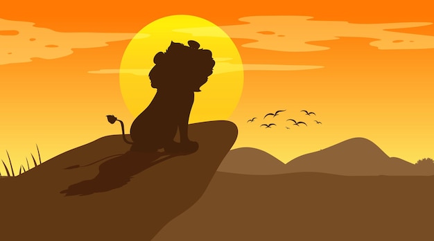 Free vector lion silhouette at savanna forest