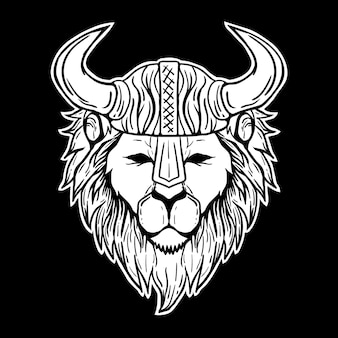 Lion viking black and white illustration print on t-shirts,jacket,souvenirs or tattoo free vector