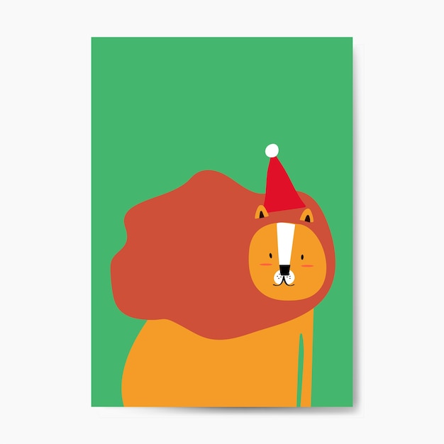 漫画のスタイルのベクトルでクリスマスの帽子を身に着けているライオン