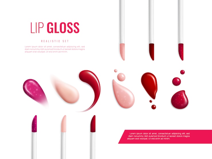 Free Vector lip gloss smears color realistic banner with different swatch glitter and matte  illustration