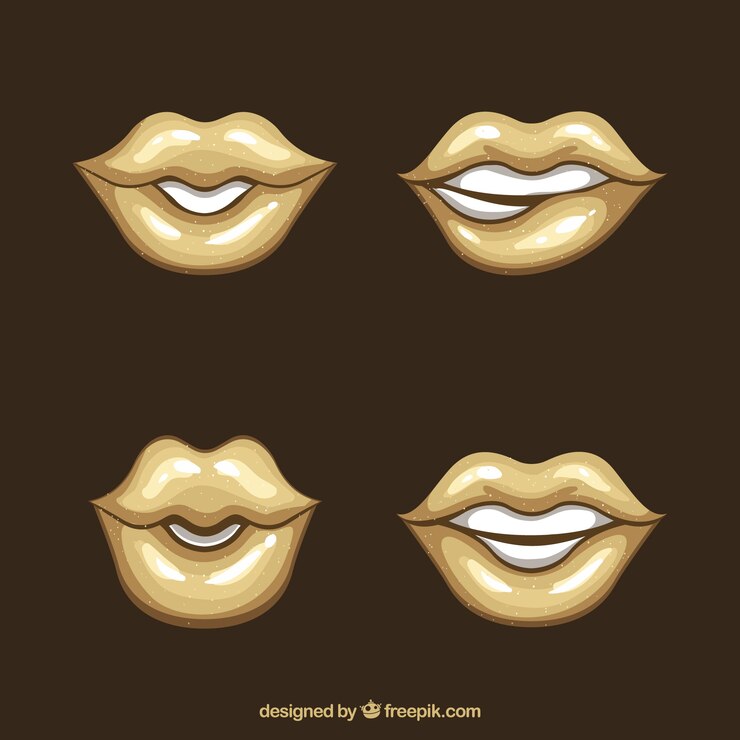 Free Vector lips collection in golden color
