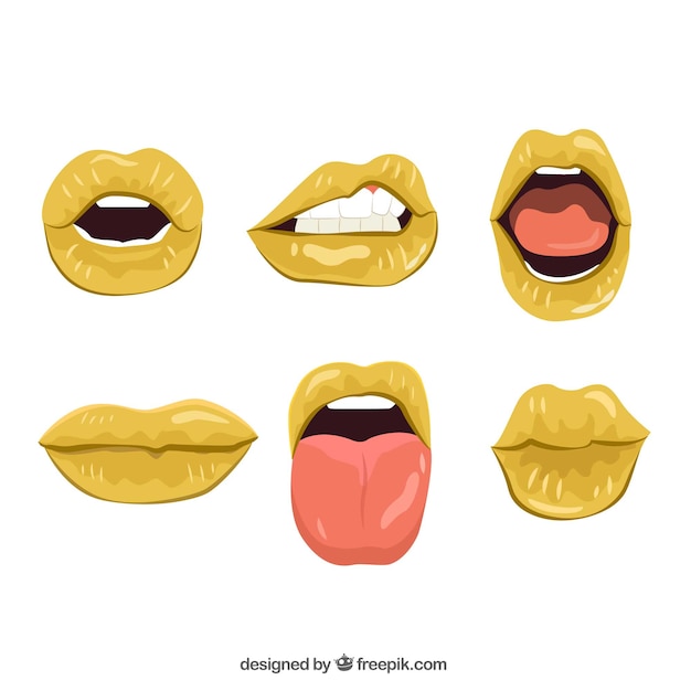 Lips collection in golden color Free Vector