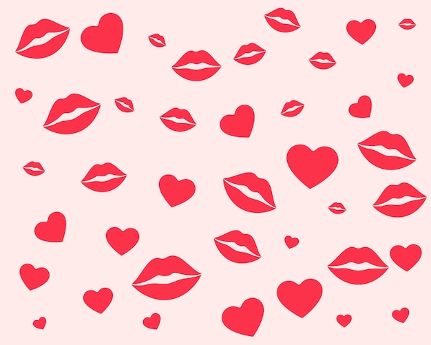 Free vector lips and hearts pattern for valentines day