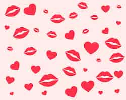 Free vector lips and hearts pattern for valentines day