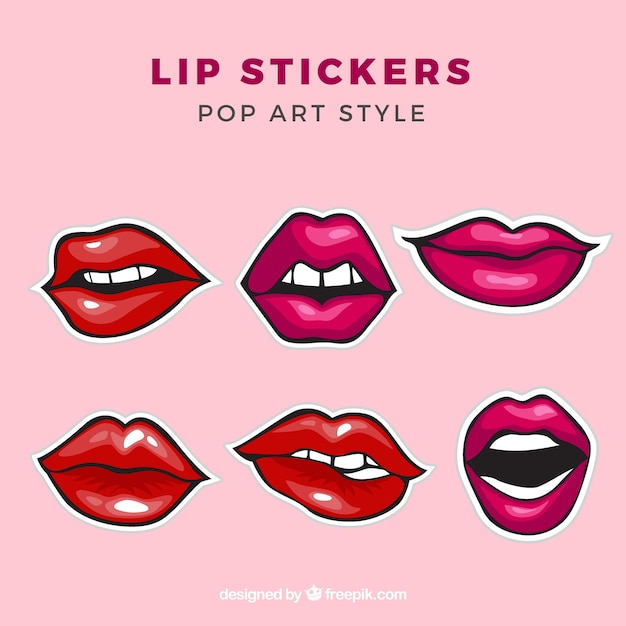 Free vector lips sticker collection with pop art style