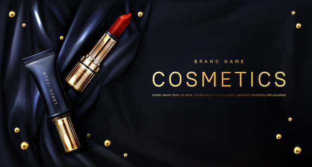 Vettore gratuito cosmetici rossetto compongono banner di prodotti di bellezza