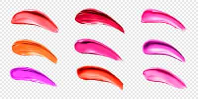 Free vector lipstick smears swatches of liquid lip gloss for makeup palette