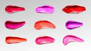 Free vector lipstick swatches smears of liquid lip gloss for makeup