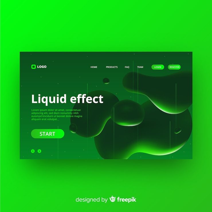 Free Vector liquid effect landing page