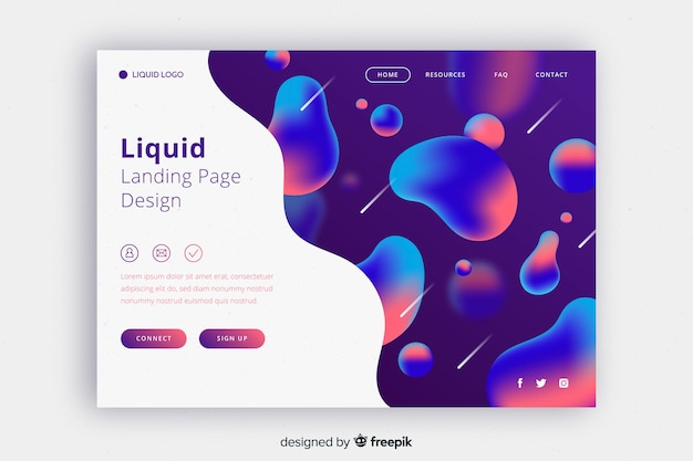 Free vector liquid landing page with half free space