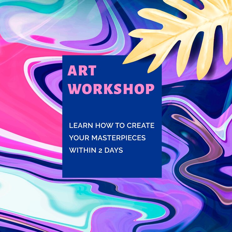 Free Vector liquid marble editable template with art workshop text