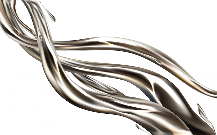 Free Vector liquid metal jet realistic 3d element isolated on white background.