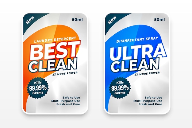 Liquid or powder detergent label sticker design set